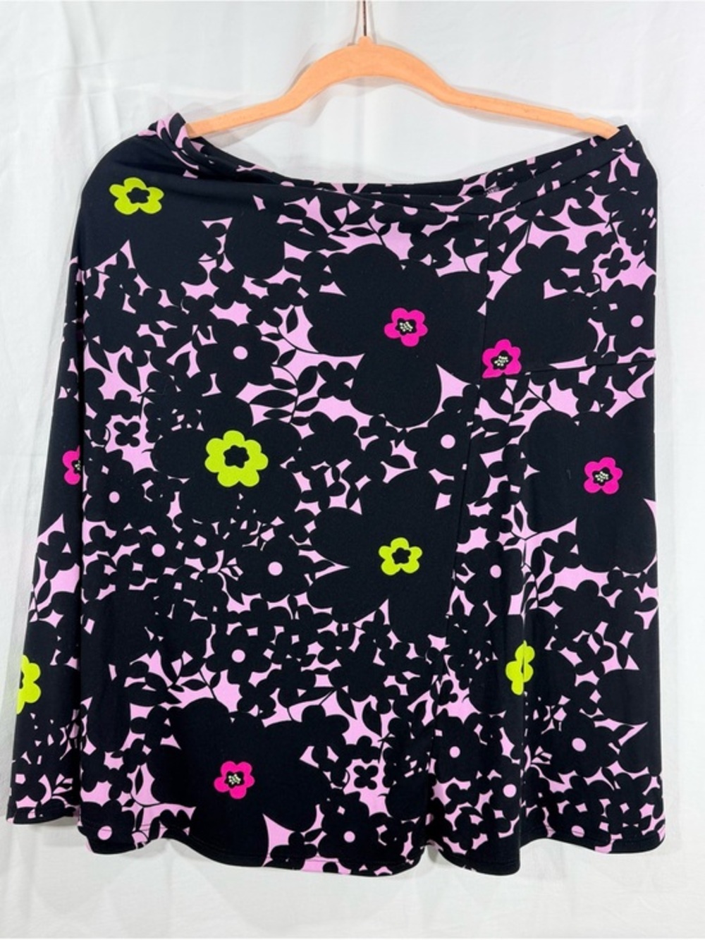 BCBG Black, Pink & Lime Floral A-Line Skirt